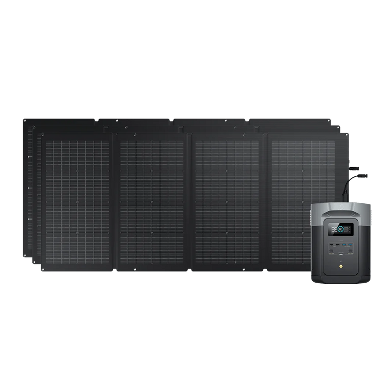 Station électrique portable EcoFlow Delta 2 Max et son panneau photovoltaïque EcoFlow 220watts bifacial pour recharger son Camping Car
