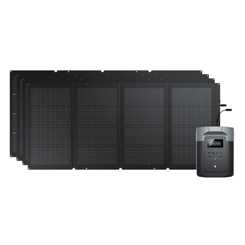 Centrale électrique EcoFlow Delta 2 Max et son panneau photovoltaïque EcoFlow 220watts bifacial pour recharger son Camping Car