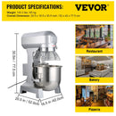 VEVOR Mélangeur de Patisserie Professionnel Mélangeur 750W à 3Vitesses Commercial Robot de Cuisine en Acier 20L avec Tige de Mélangeur de Protection Contre les Eclaboussures 520x420x760mm