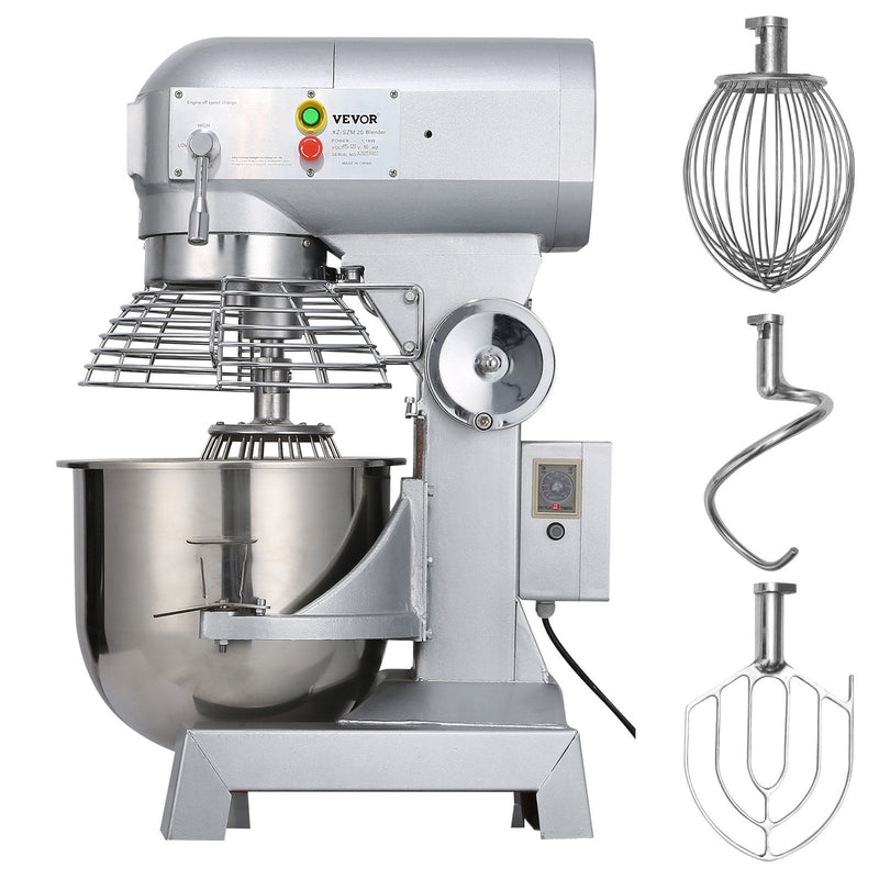 VEVOR Mélangeur de Patisserie Professionnel Mélangeur 750W à 3Vitesses Commercial Robot de Cuisine en Acier 20L avec Tige de Mélangeur de Protection Contre les Eclaboussures 520x420x760mm