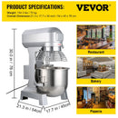 VEVOR Mélangeur de Patisserie Professionnel 1100W à 3 Vitesses Mélangeur Commercial Robot de Cuisine en Acier 30L avec Tige de Mélangeur de Protection Contre les Eclaboussures