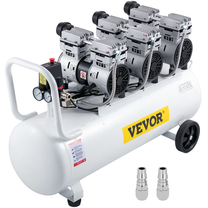 VEVOR Compresseur d'air silencieux sans huile 22 gallons 100 l air comprimé silencieux avec 2 manomètres pour réparation domestique, nettoyage du chauffage au sol, peinture en tôle