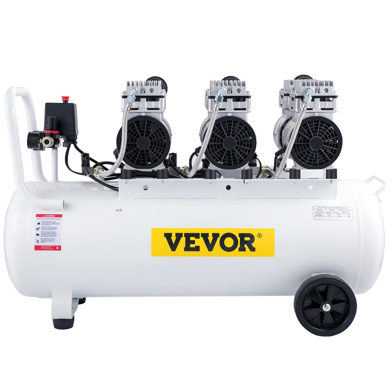 VEVOR Compresseur d'air silencieux sans huile 22 gallons 100 l air comprimé silencieux avec 2 manomètres pour réparation domestique, nettoyage du chauffage au sol, peinture en tôle